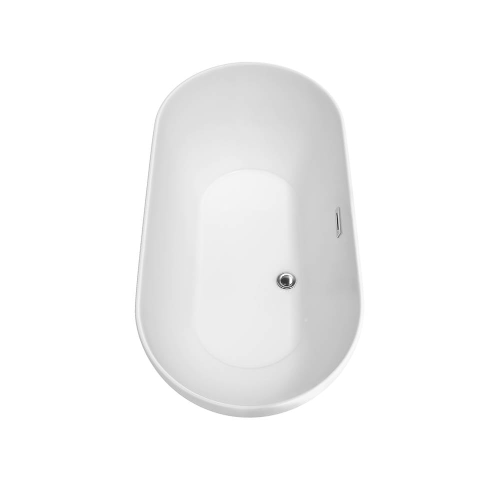 Melissa 60 Inch Freestanding Bathtub in White with Floor Mounted Faucet, Drain and Overflow Trim in Brushed Nickel
