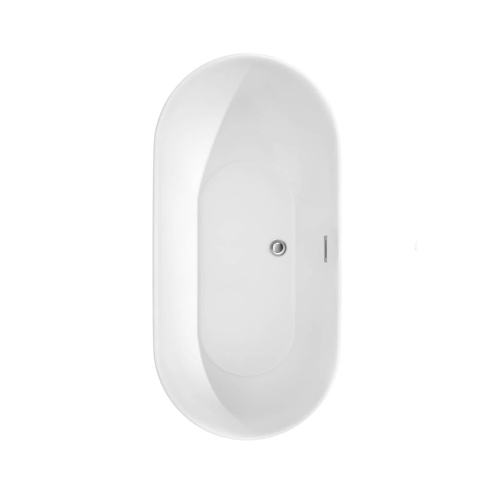 Melissa 60 Inch Freestanding Bathtub in White with Floor Mounted Faucet, Drain and Overflow Trim in Brushed Nickel