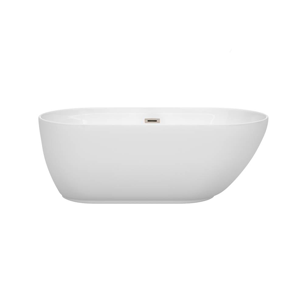 Wyndham Collection - Melissa 60 Inch Freestanding Bathtub in White with Brushed Nickel Drain and Overflow Trim - White With Brushed Nickel