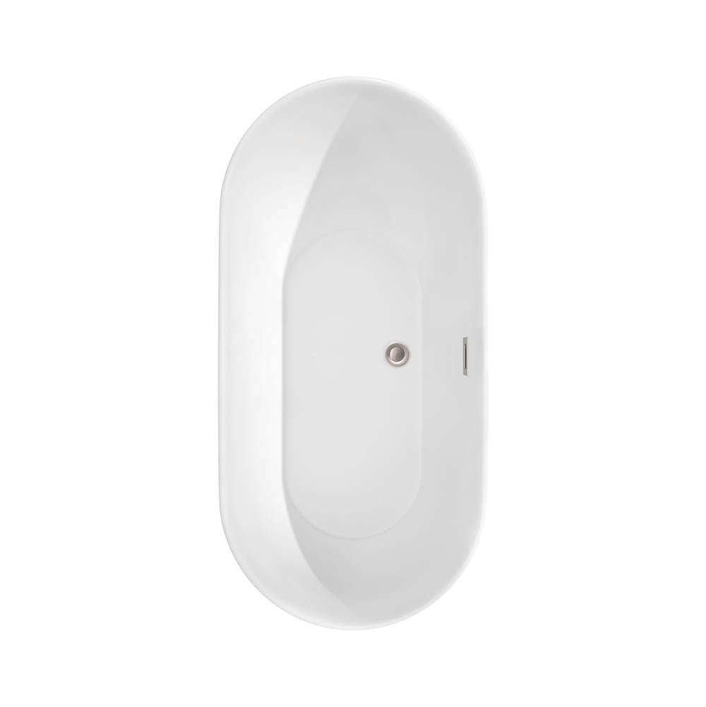 Melissa 60 Inch Freestanding Bathtub in White with Floor Mounted Faucet, Drain and Overflow Trim in Brushed Nickel