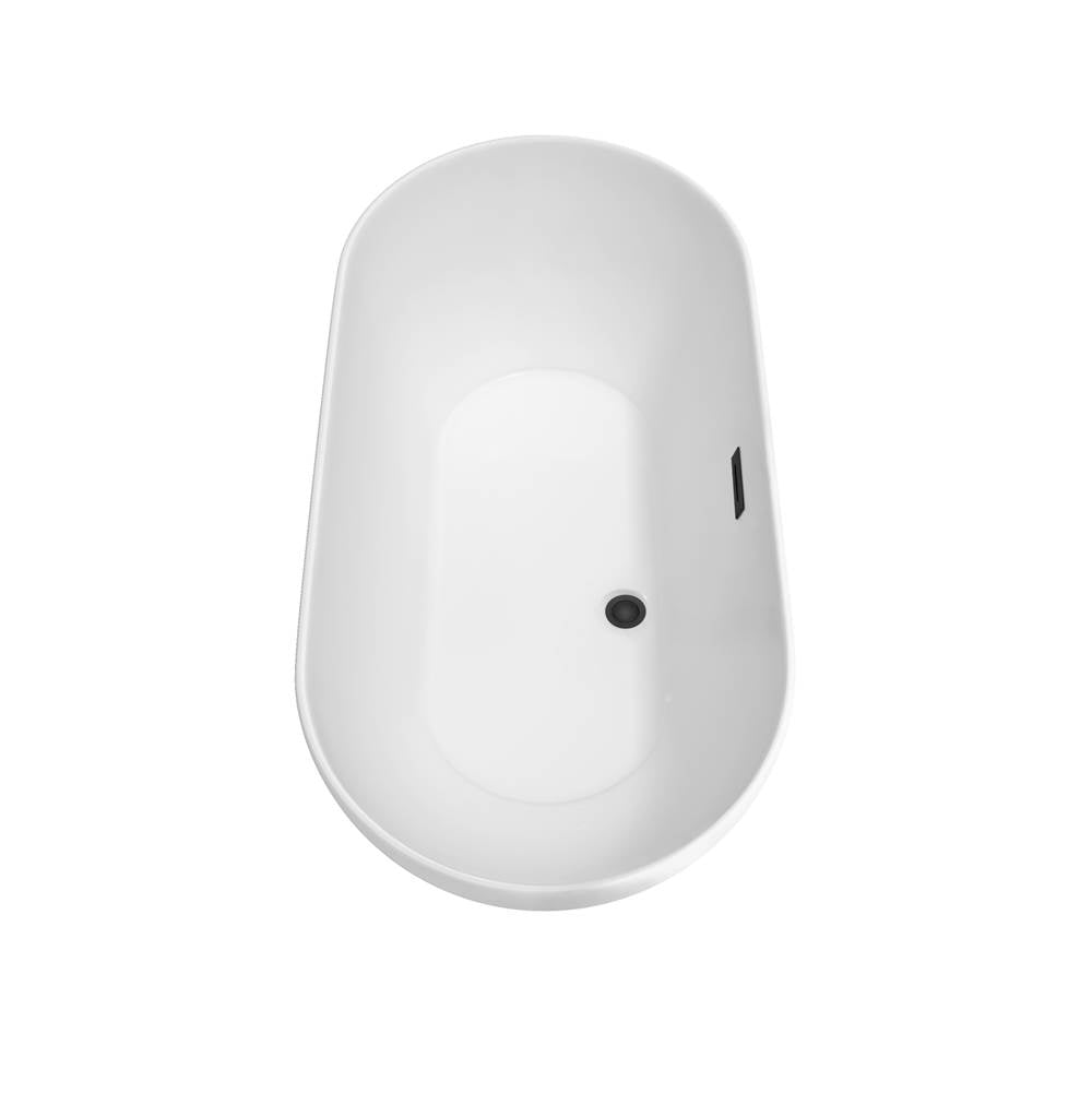 Melissa 60 Inch Freestanding Bathtub in White with Floor Mounted Faucet, Drain and Overflow Trim in Matte Black
