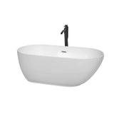 Wyndham Collection - Melissa 60 Inch Freestanding Bathtub in White with Polished Chrome Trim and Floor Mounted Faucet in Matte Black