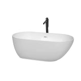 Wyndham Collection - Melissa 60 Inch Freestanding Bathtub in White with Shiny White Trim and Floor Mounted Faucet in Matte Black