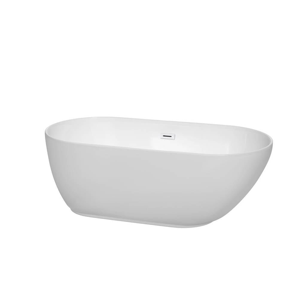Wyndham Collection - Melissa 60 Inch Freestanding Bathtub in White with Shiny White Drain and Overflow Trim