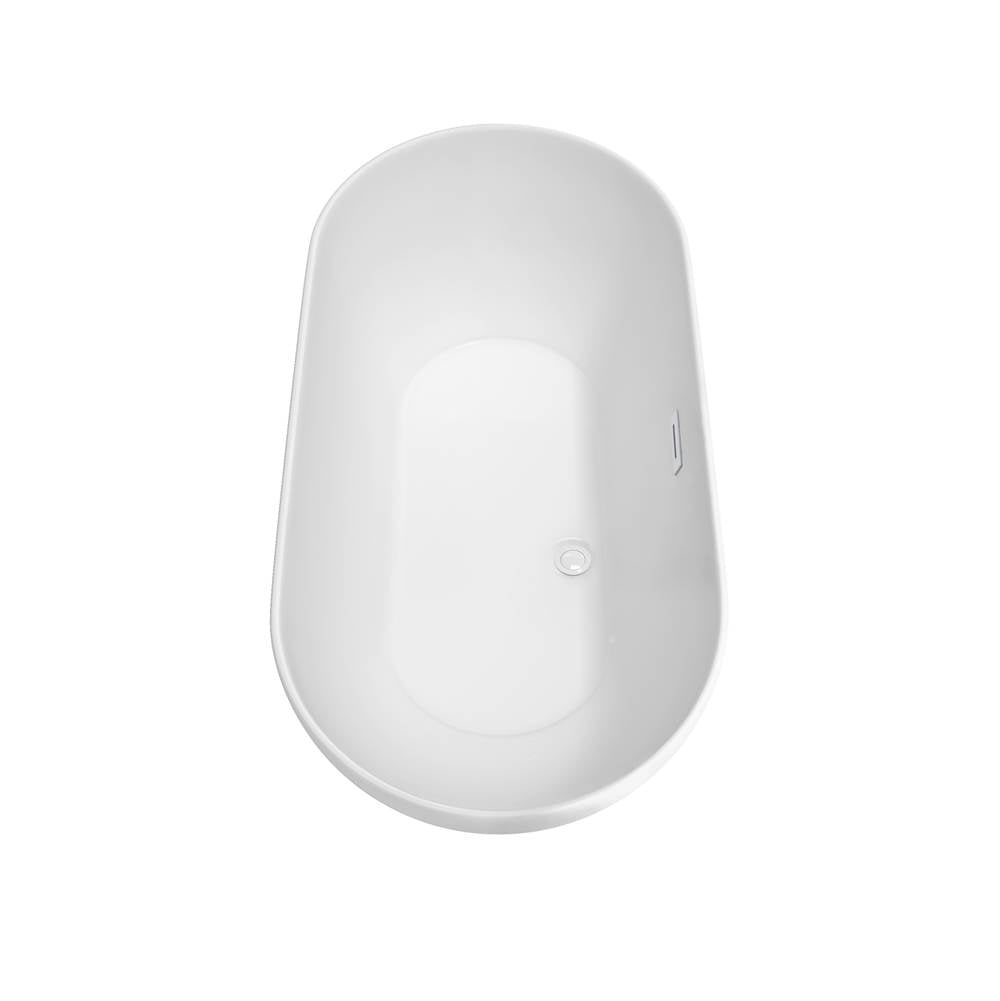 Melissa 60 Inch Freestanding Bathtub in White with Shiny White Trim and Floor Mounted Faucet in Brushed Gold