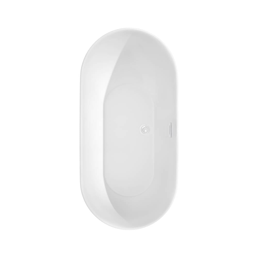 Melissa 60 Inch Freestanding Bathtub in White with Shiny White Trim and Floor Mounted Faucet in Brushed Gold