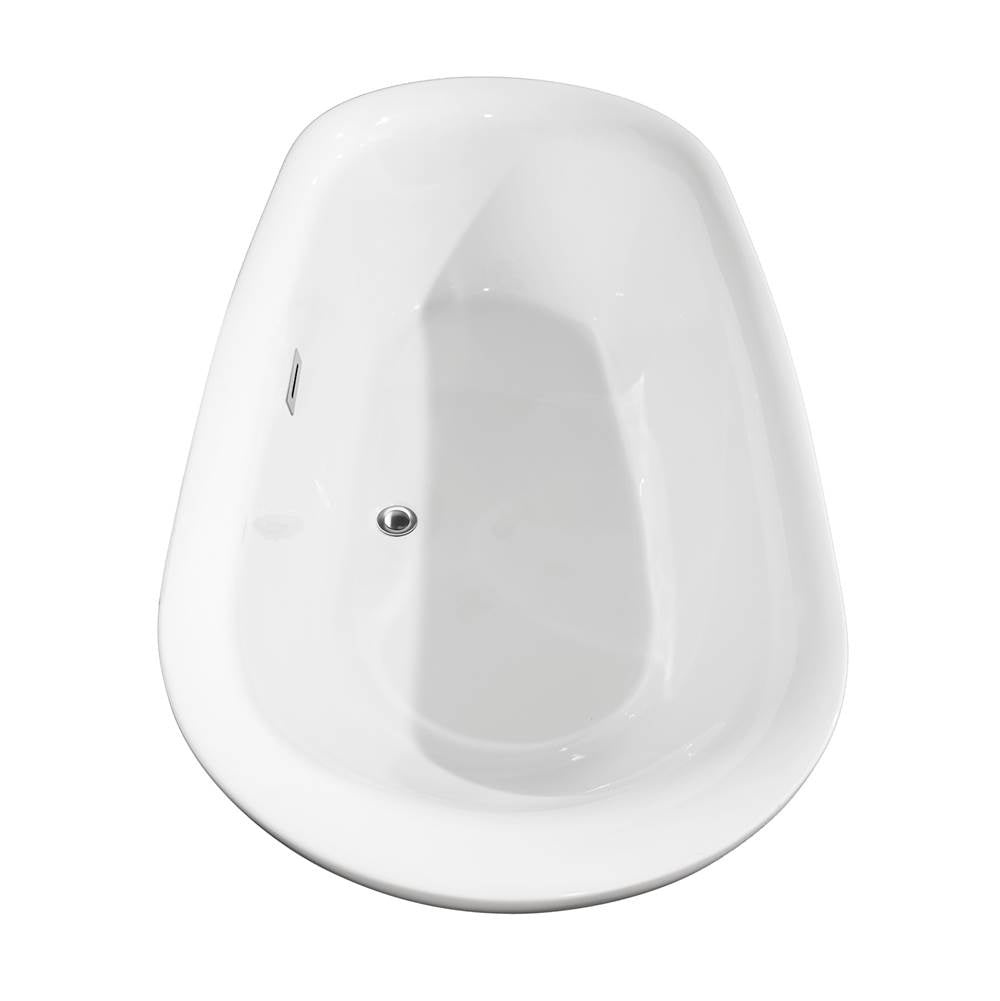 Melissa 65 Inch Freestanding Bathtub in White with Floor Mounted Faucet, Drain and Overflow Trim in Brushed Nickel