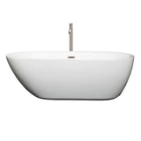 Wyndham Collection - Melissa 65 Inch Freestanding Bathtub in White with Floor Mounted Faucet, Drain and Overflow Trim in Brushed Nickel - White With Brushed Nickel