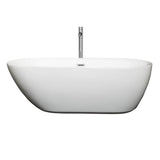 Melissa 65 Inch Freestanding Bathtub in White with Floor Mounted Faucet, Drain and Overflow Trim in Brushed Nickel