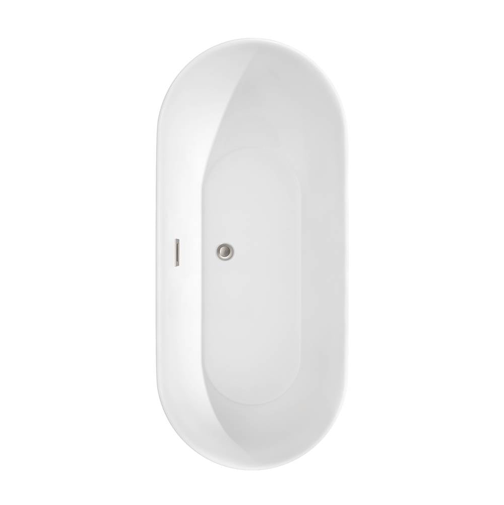 Melissa 65 Inch Freestanding Bathtub in White with Floor Mounted Faucet, Drain and Overflow Trim in Brushed Nickel