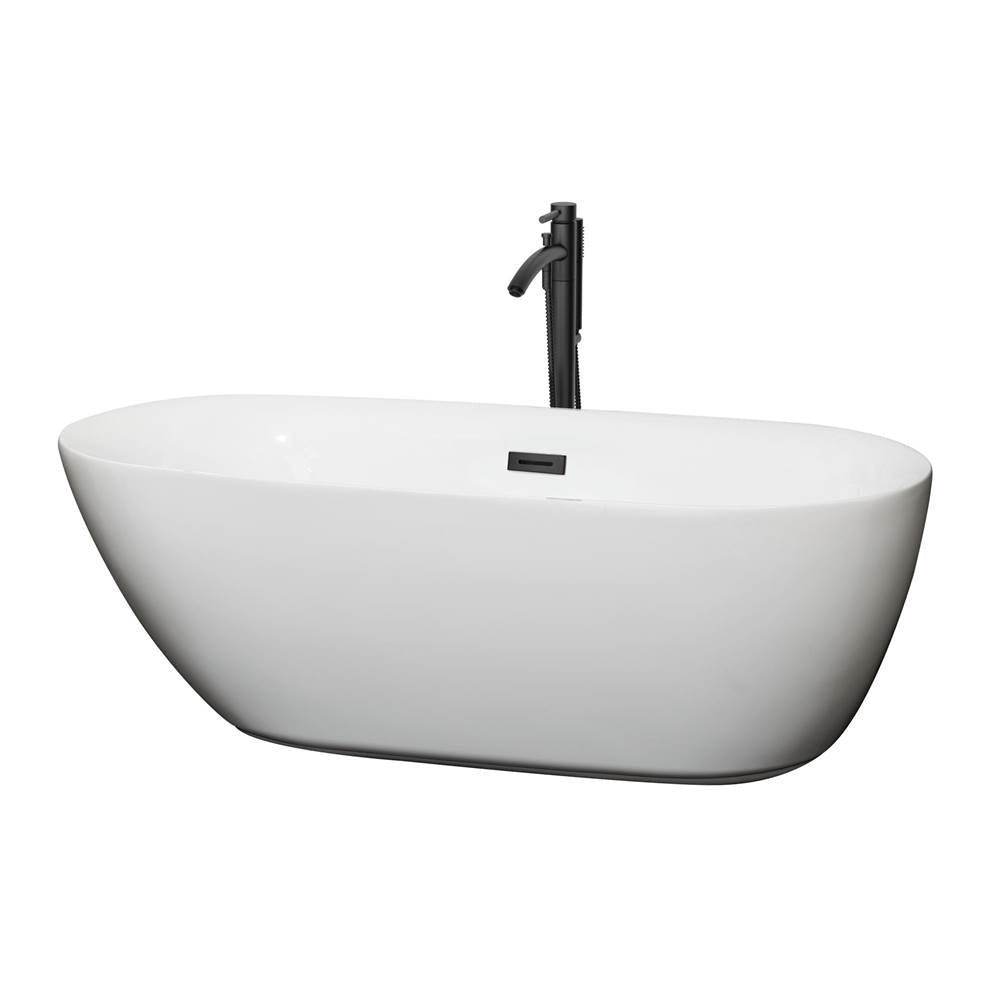 Wyndham Collection - Melissa 65 Inch Freestanding Bathtub in White with Floor Mounted Faucet, Drain and Overflow Trim in Matte Black