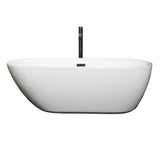 Melissa 65 Inch Freestanding Bathtub in White with Floor Mounted Faucet, Drain and Overflow Trim in Matte Black