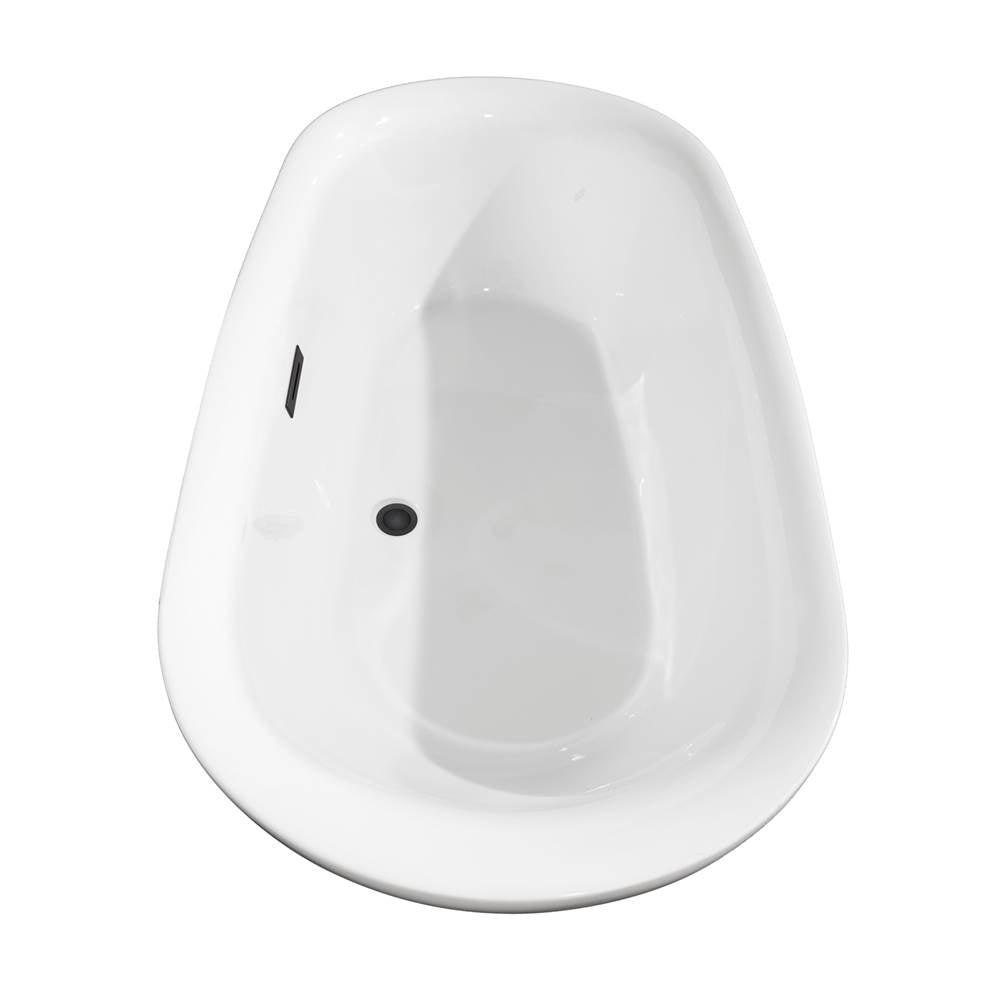 Melissa 65 Inch Freestanding Bathtub in White with Floor Mounted Faucet, Drain and Overflow Trim in Matte Black