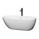 Wyndham Collection - Melissa 65 Inch Freestanding Bathtub in White with Shiny White Trim and Floor Mounted Faucet in Matte Black
