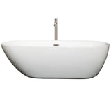 Melissa 71 Inch Freestanding Bathtub in White with Floor Mounted Faucet, Drain and Overflow Trim in Brushed Nickel