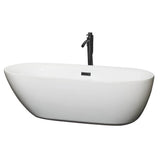 Wyndham Collection - Melissa 71 Inch Freestanding Bathtub in White with Floor Mounted Faucet, Drain and Overflow Trim in Matte Black