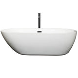 Melissa 71 Inch Freestanding Bathtub in White with Floor Mounted Faucet, Drain and Overflow Trim in Matte Black