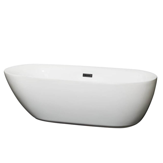 Wyndham Collection - Melissa 71 Inch Freestanding Bathtub in White with Matte Black Drain and Overflow Trim