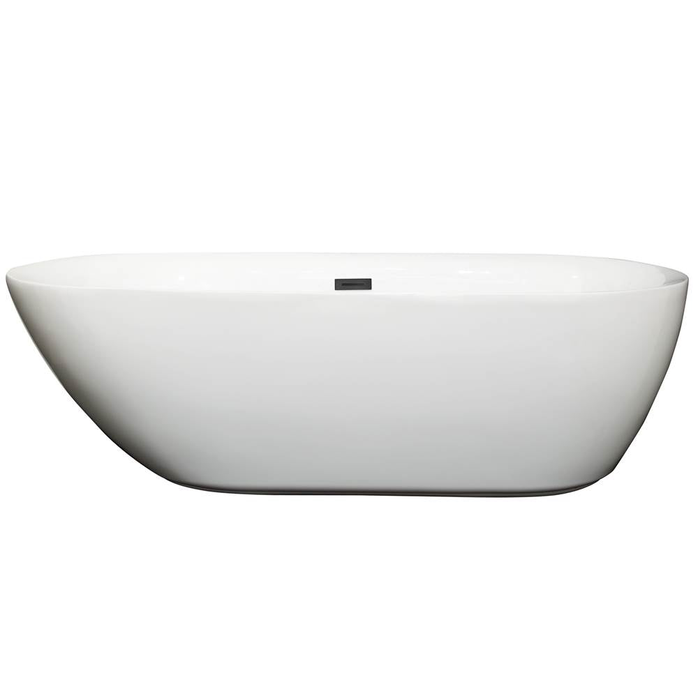 Melissa 71 Inch Freestanding Bathtub in White with Matte Black Drain and Overflow Trim