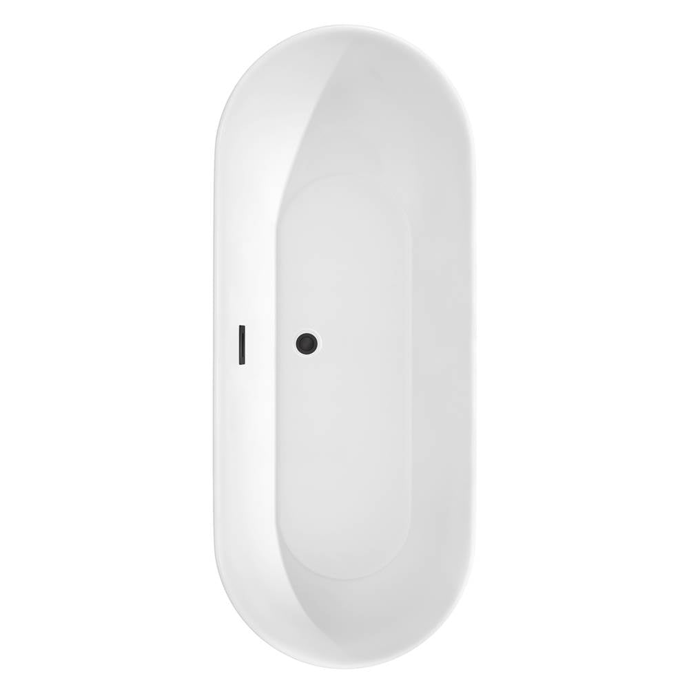 Melissa 71 Inch Freestanding Bathtub in White with Matte Black Drain and Overflow Trim