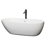 Wyndham Collection - Melissa 71 Inch Freestanding Bathtub in White with Shiny White Trim and Floor Mounted Faucet in Matte Black
