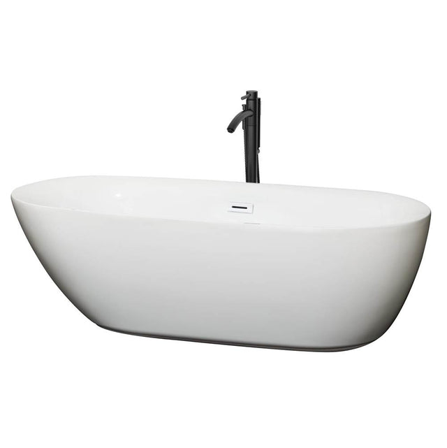 Wyndham Collection - Melissa 71 Inch Freestanding Bathtub in White with Shiny White Trim and Floor Mounted Faucet in Matte Black