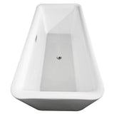 Emily 69 Inch Freestanding Bathtub in White with Floor Mounted Faucet, Drain and Overflow Trim in Brushed Nickel