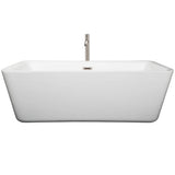 Wyndham Collection - Emily 69 Inch Freestanding Bathtub in White with Floor Mounted Faucet, Drain and Overflow Trim in Brushed Nickel - White With Brushed Nickel
