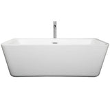 Emily 69 Inch Freestanding Bathtub in White with Floor Mounted Faucet, Drain and Overflow Trim in Brushed Nickel