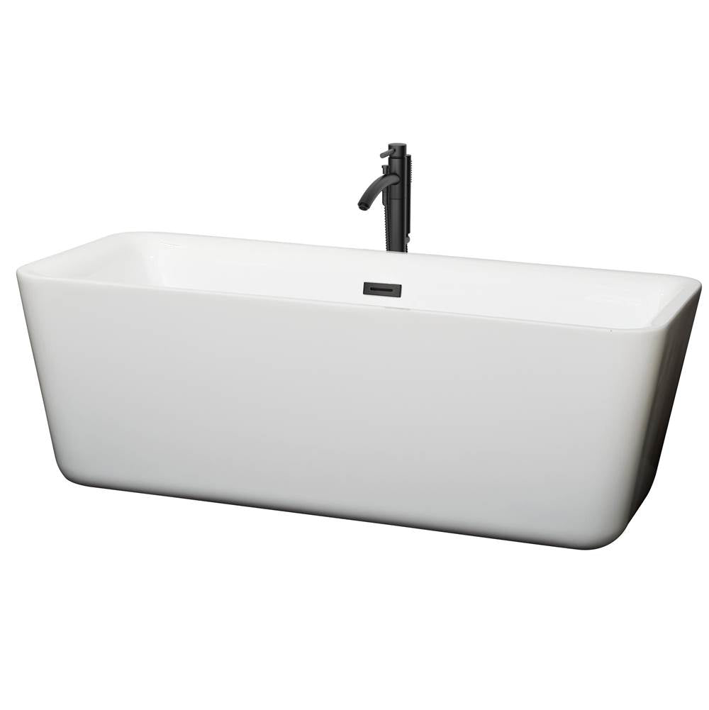 Wyndham Collection - Emily 69 Inch Freestanding Bathtub in White with Floor Mounted Faucet, Drain and Overflow Trim in Matte Black
