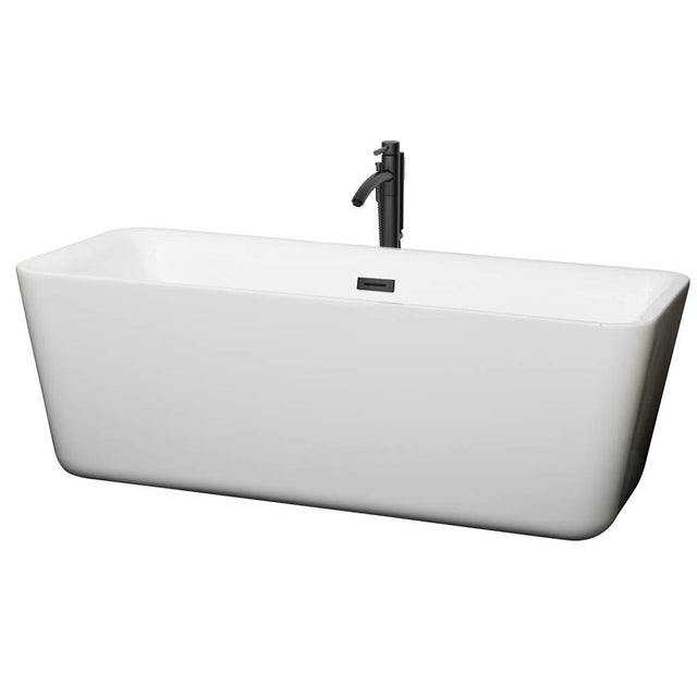 Wyndham Collection - Emily 69 Inch Freestanding Bathtub in White with Floor Mounted Faucet, Drain and Overflow Trim in Matte Black