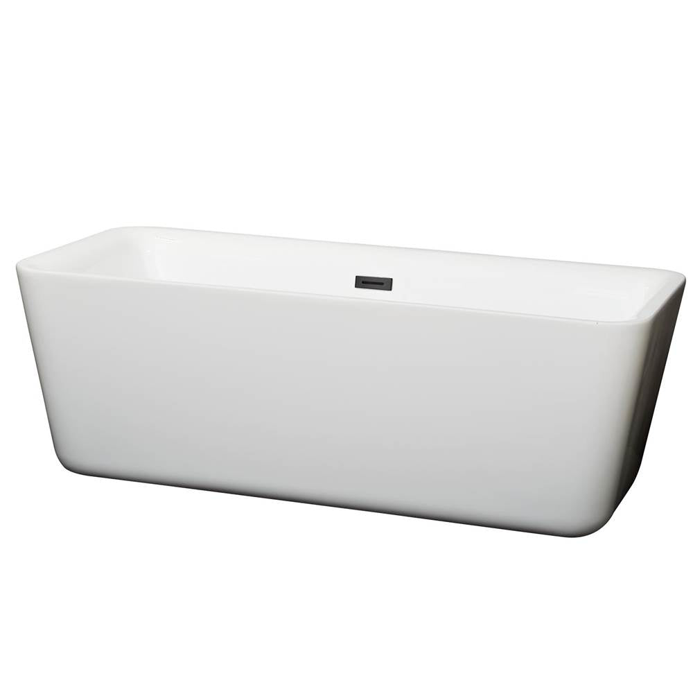 Wyndham Collection - Emily 69 Inch Freestanding Bathtub in White with Matte Black Drain and Overflow Trim