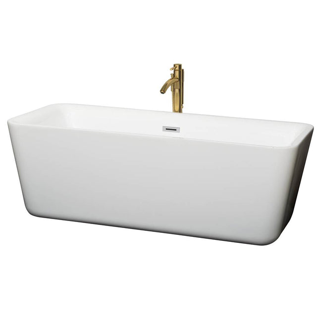 Wyndham Collection - Emily 69 Inch Freestanding Bathtub in White with Polished Chrome Trim and Floor Mounted Faucet in Brushed Gold