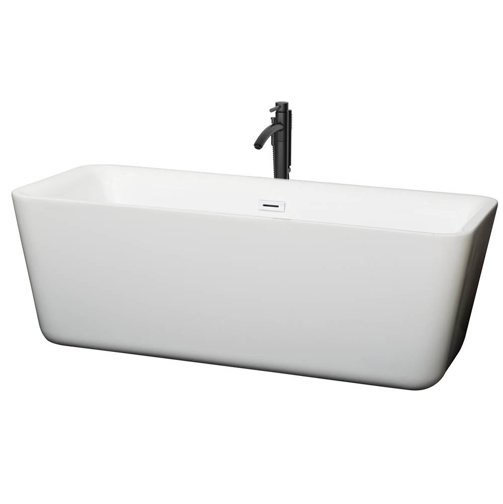 Wyndham Collection - Emily 69 Inch Freestanding Bathtub in White with Shiny White Trim and Floor Mounted Faucet in Matte Black