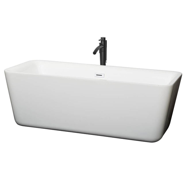 Wyndham Collection - Emily 69 Inch Freestanding Bathtub in White with Shiny White Trim and Floor Mounted Faucet in Matte Black
