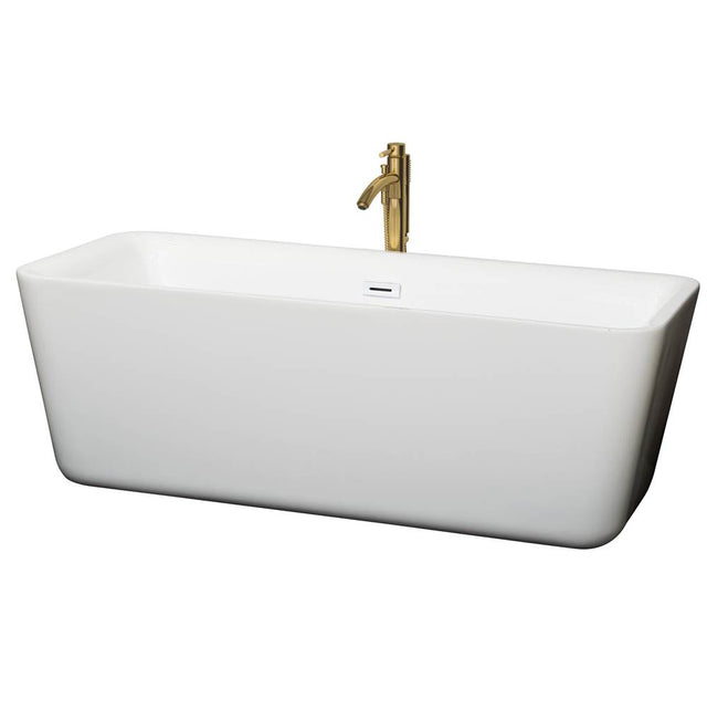 Wyndham Collection - Emily 69 Inch Freestanding Bathtub in White with Shiny White Trim and Floor Mounted Faucet in Brushed Gold