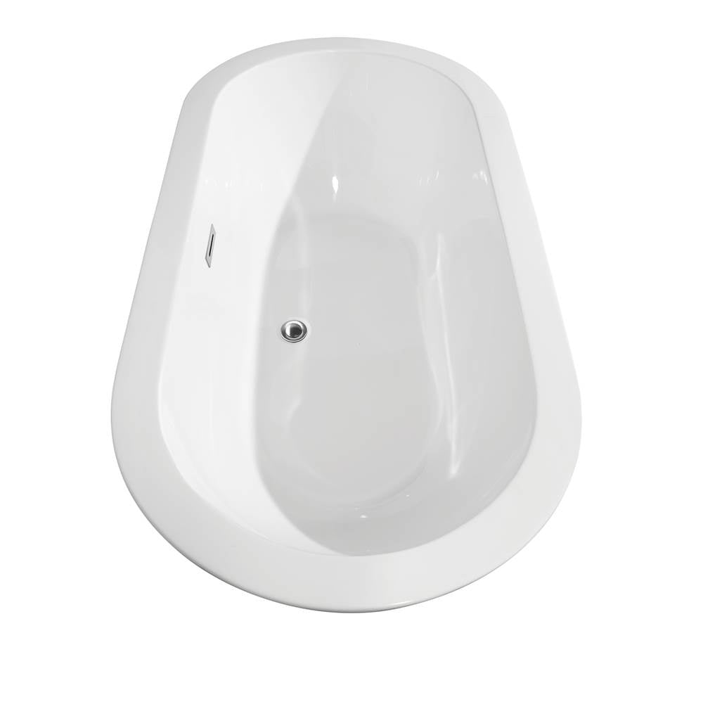Soho 60 Inch Freestanding Bathtub in White with Floor Mounted Faucet, Drain and Overflow Trim in Brushed Nickel