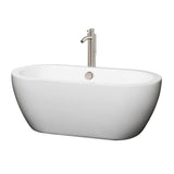 Wyndham Collection - Soho 60 Inch Freestanding Bathtub in White with Floor Mounted Faucet, Drain and Overflow Trim in Brushed Nickel - White With Brushed Nickel