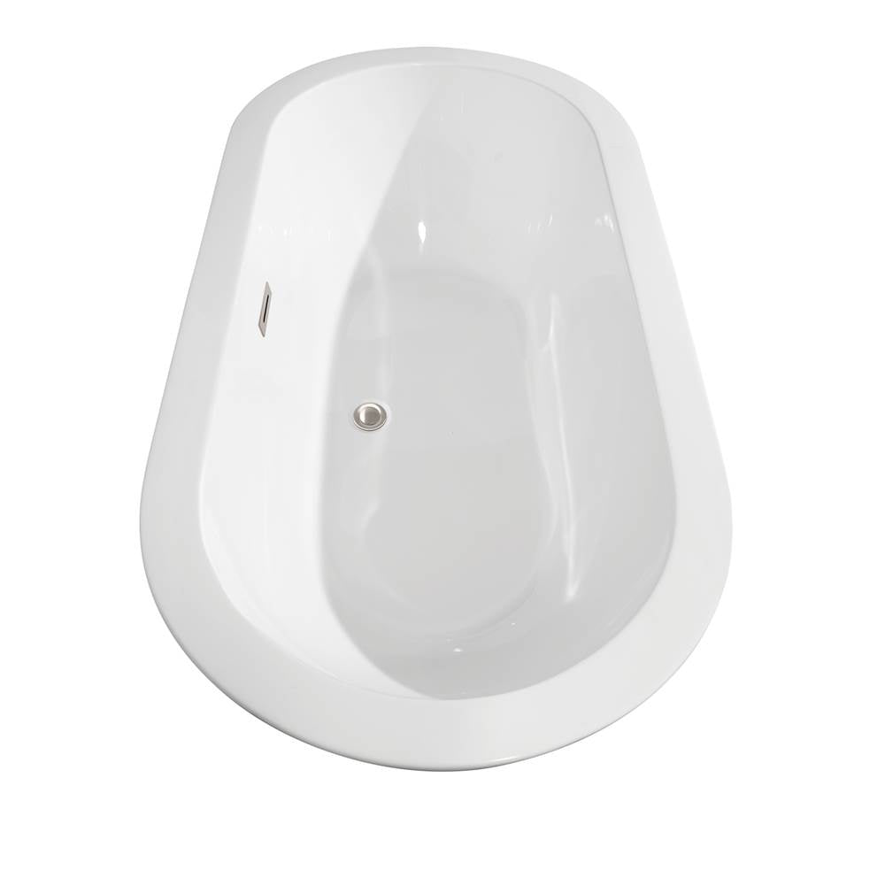 Soho 60 Inch Freestanding Bathtub in White with Floor Mounted Faucet, Drain and Overflow Trim in Brushed Nickel