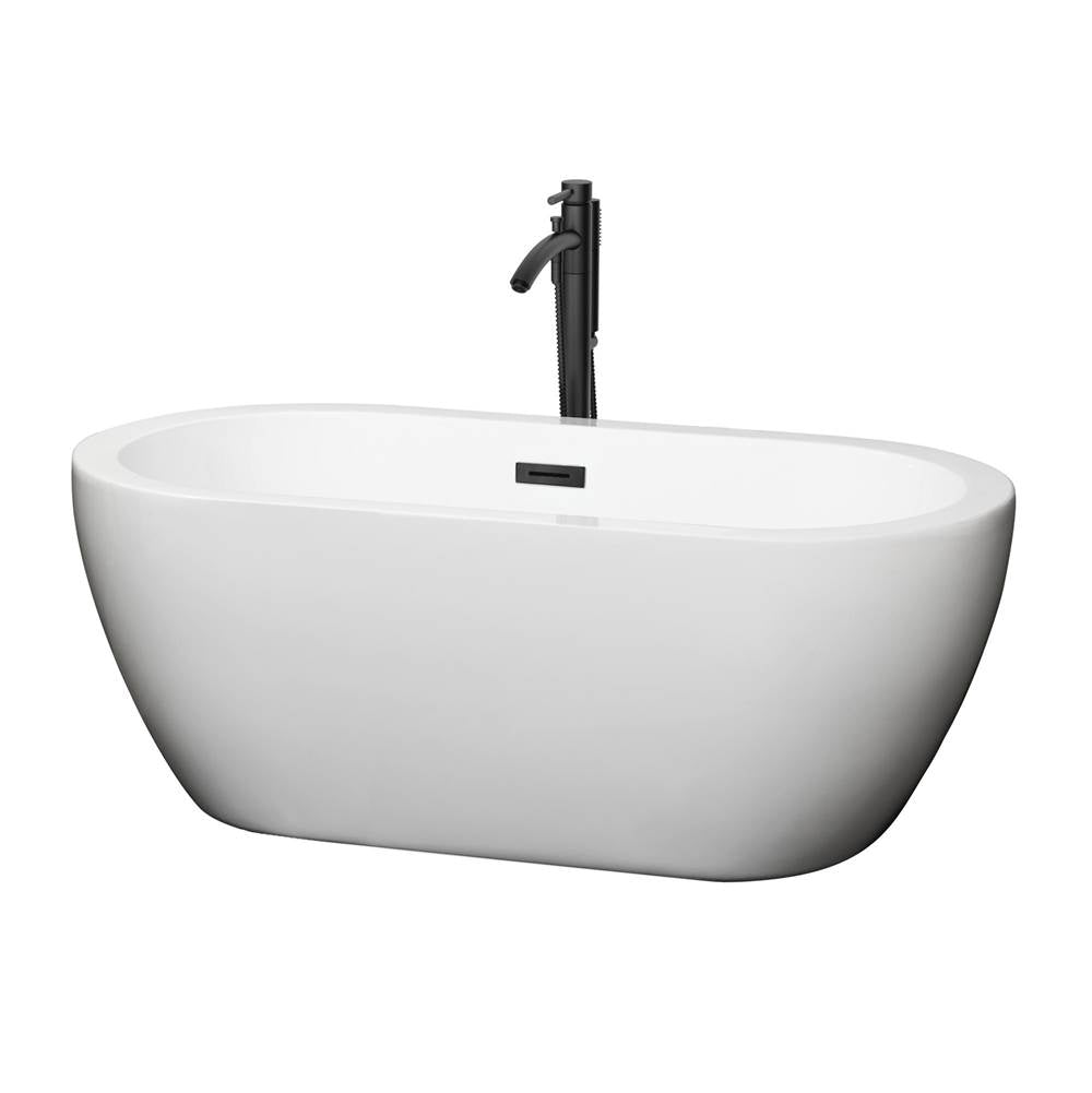 Wyndham Collection - Soho 60 Inch Freestanding Bathtub in White with Floor Mounted Faucet, Drain and Overflow Trim in Matte Black