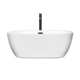 Soho 60 Inch Freestanding Bathtub in White with Floor Mounted Faucet, Drain and Overflow Trim in Matte Black