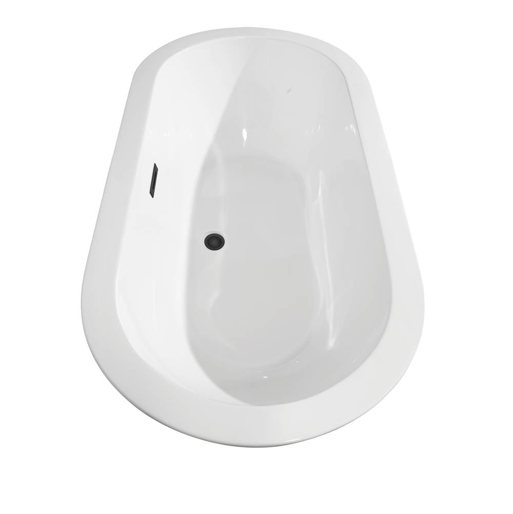 Soho 60 Inch Freestanding Bathtub in White with Floor Mounted Faucet, Drain and Overflow Trim in Matte Black