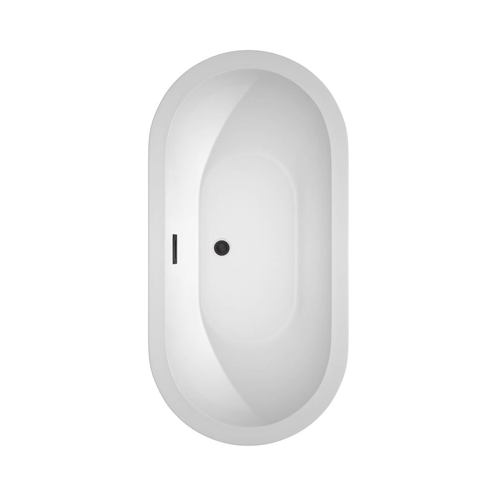 Soho 60 Inch Freestanding Bathtub in White with Floor Mounted Faucet, Drain and Overflow Trim in Matte Black