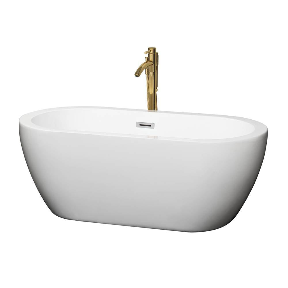 Wyndham Collection - Soho 60 Inch Freestanding Bathtub in White with Polished Chrome Trim and Floor Mounted Faucet in Brushed Gold