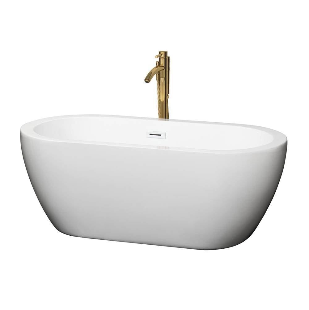Wyndham Collection - Soho 60 Inch Freestanding Bathtub in White with Shiny White Trim and Floor Mounted Faucet in Brushed Gold