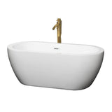 Wyndham Collection - Soho 60 Inch Freestanding Bathtub in White with Shiny White Trim and Floor Mounted Faucet in Brushed Gold