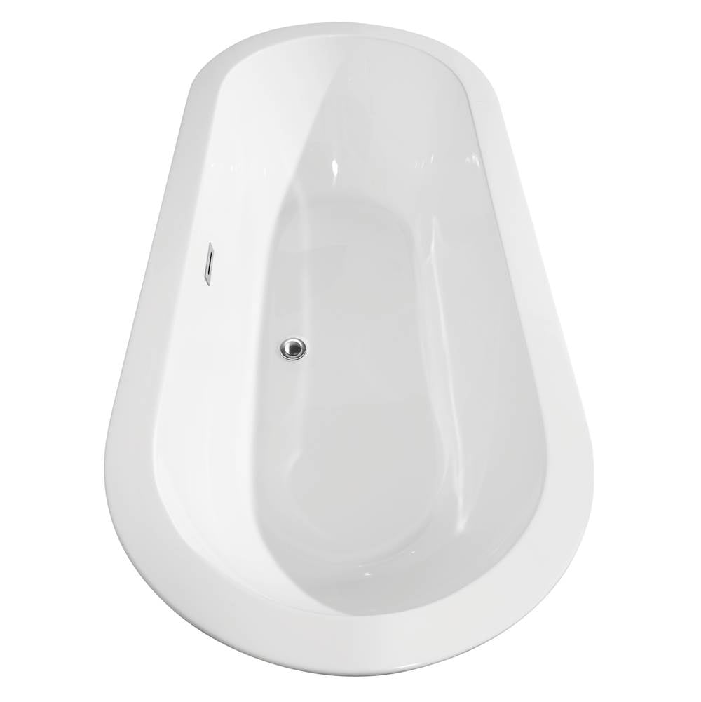 Soho 68 Inch Freestanding Bathtub in White with Polished Chrome Trim and Floor Mounted Faucet in Brushed Gold