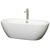 Wyndham Collection - Soho 68 Inch Freestanding Bathtub in White with Floor Mounted Faucet, Drain and Overflow Trim in Brushed Nickel - White With Brushed Nickel