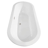 Soho 68 Inch Freestanding Bathtub in White with Floor Mounted Faucet, Drain and Overflow Trim in Brushed Nickel