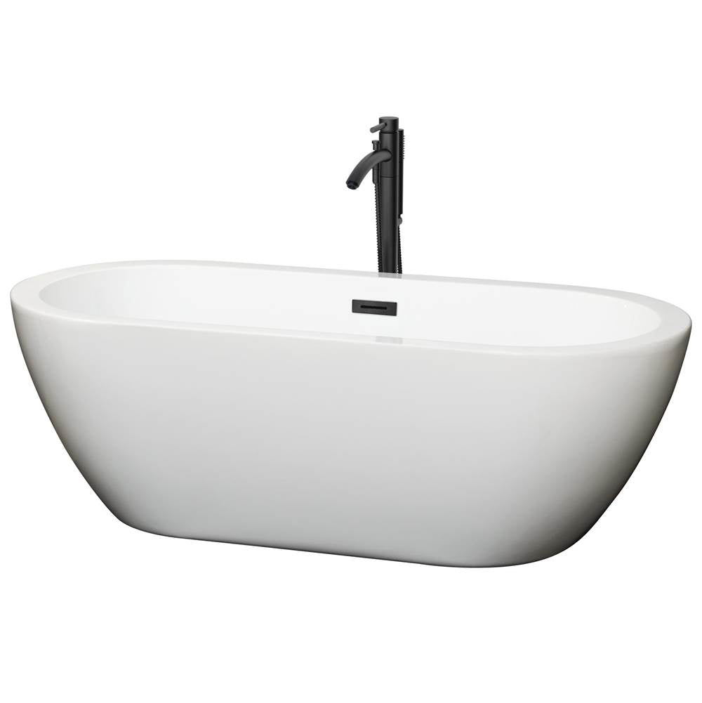 Wyndham Collection - Soho 68 Inch Freestanding Bathtub in White with Floor Mounted Faucet, Drain and Overflow Trim in Matte Black
